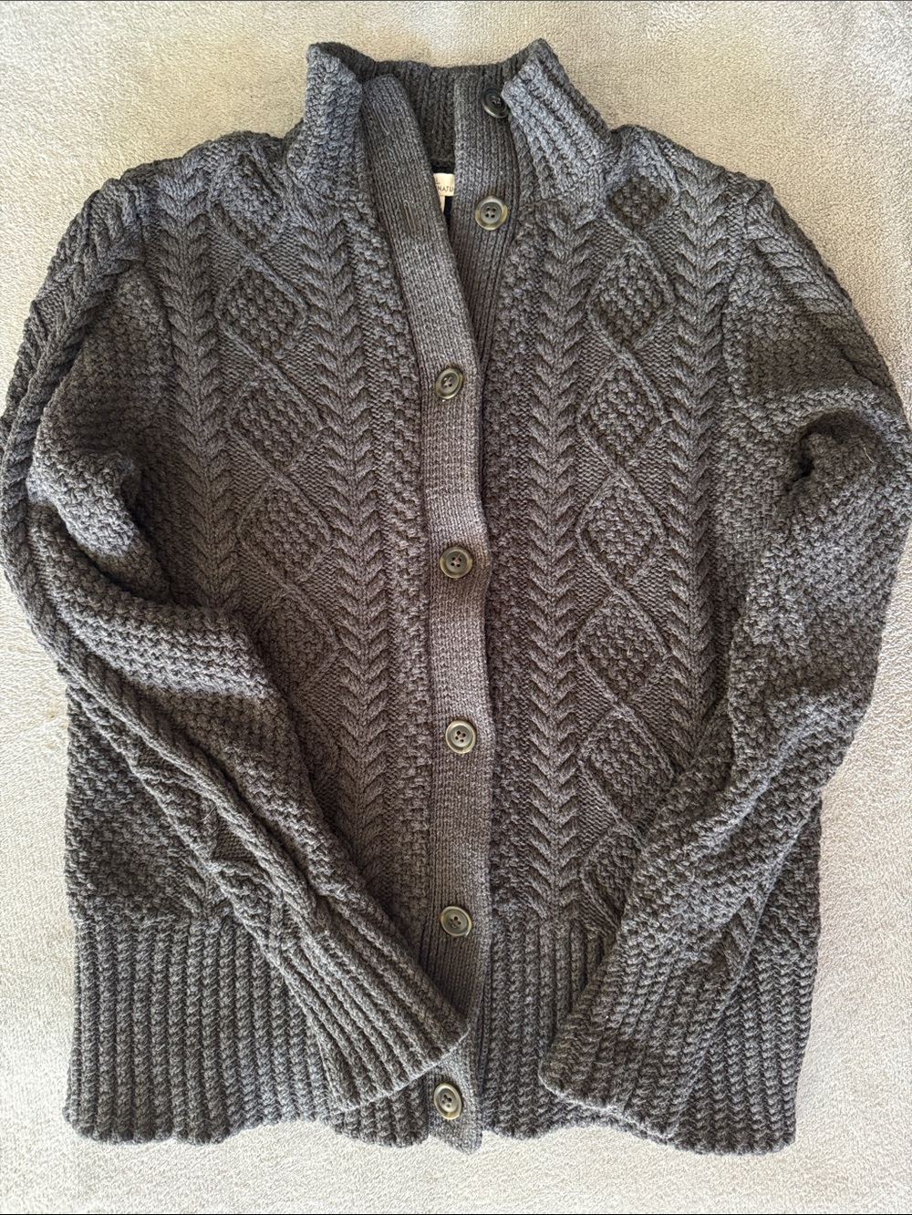 LL Bean Women’s Gray Cable-Knit Fisherman’s Button Cardigan Sweater